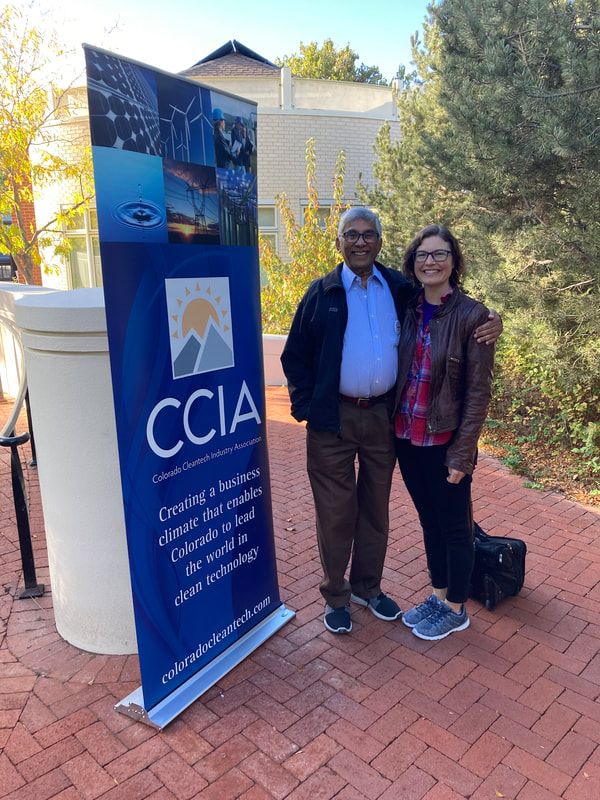 Prabhu Energy CEO and founder Edan Prabhu with Commercialization Officer Monica Prabhu at the 2023 CCIA event